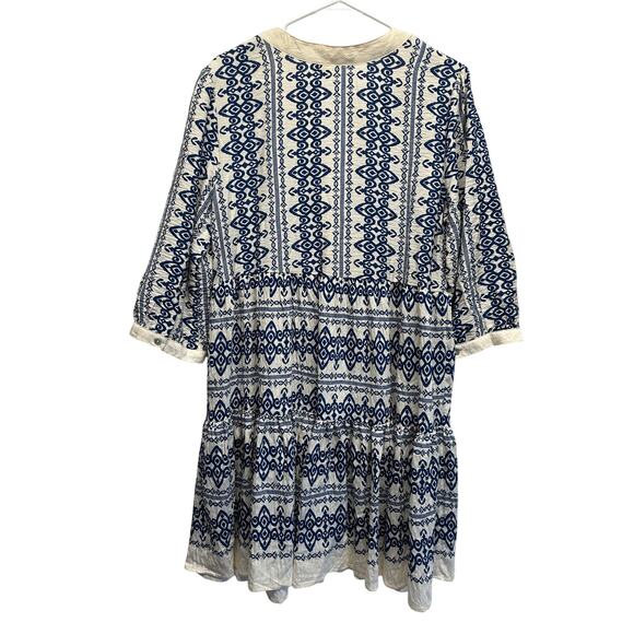 Anthropologie Fig & Flower Blue White Boho Tiered Tunic Dress Size Large - Picture 7 of 10